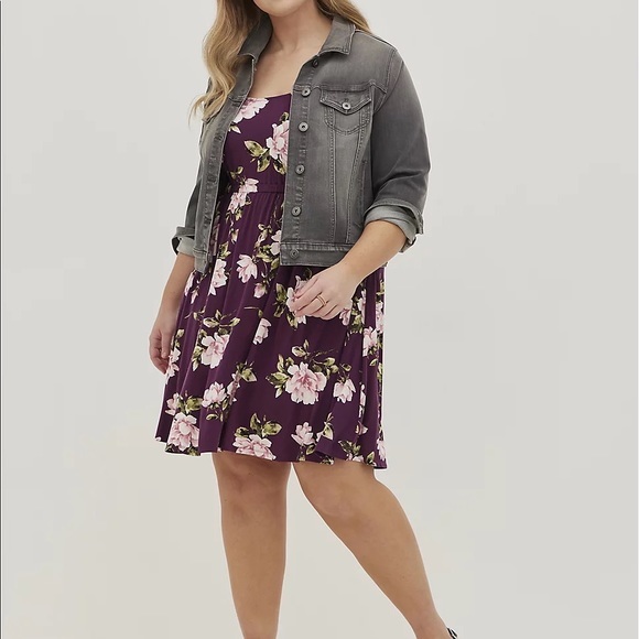 Torrid Purple Floral Cold-Shoulder Super Soft MIDI Dress size 00 - Picture 6 of 6